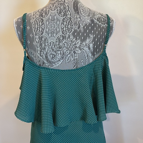 Flynn Skye Green Micro Dot Off The Shoulder Midi Dress Size Small - Picture 8 of 13